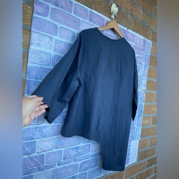 Harshman Womens Mabel Cotton Asymmetrical blue Top large - Picture 13 of 17